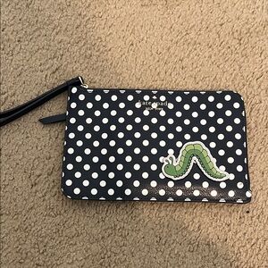 Kate Spade Black and White Polka Dot Wristlet with Green Design